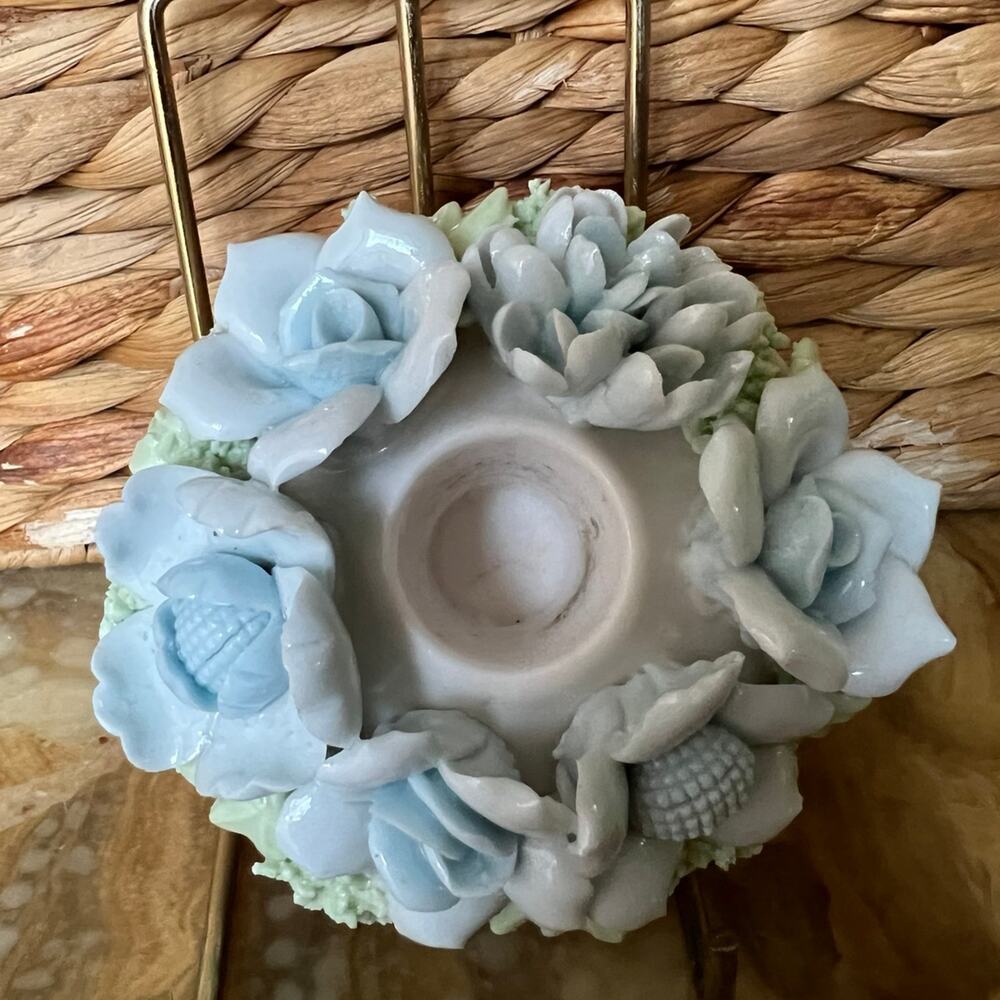 Pale blue floral candle holder